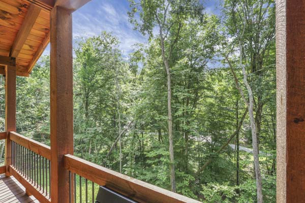 Shagbark Hickory Ridge, Hocking Hills — fire pit burning with Adirondack chairs