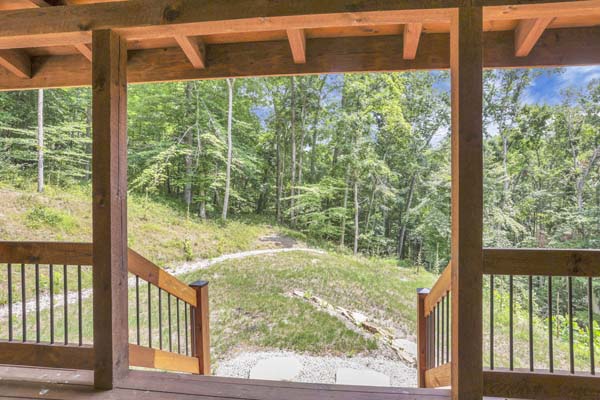 Shagbark Hickory Ridge, Hocking Hills — view from the covered porch out to the surrounding woods